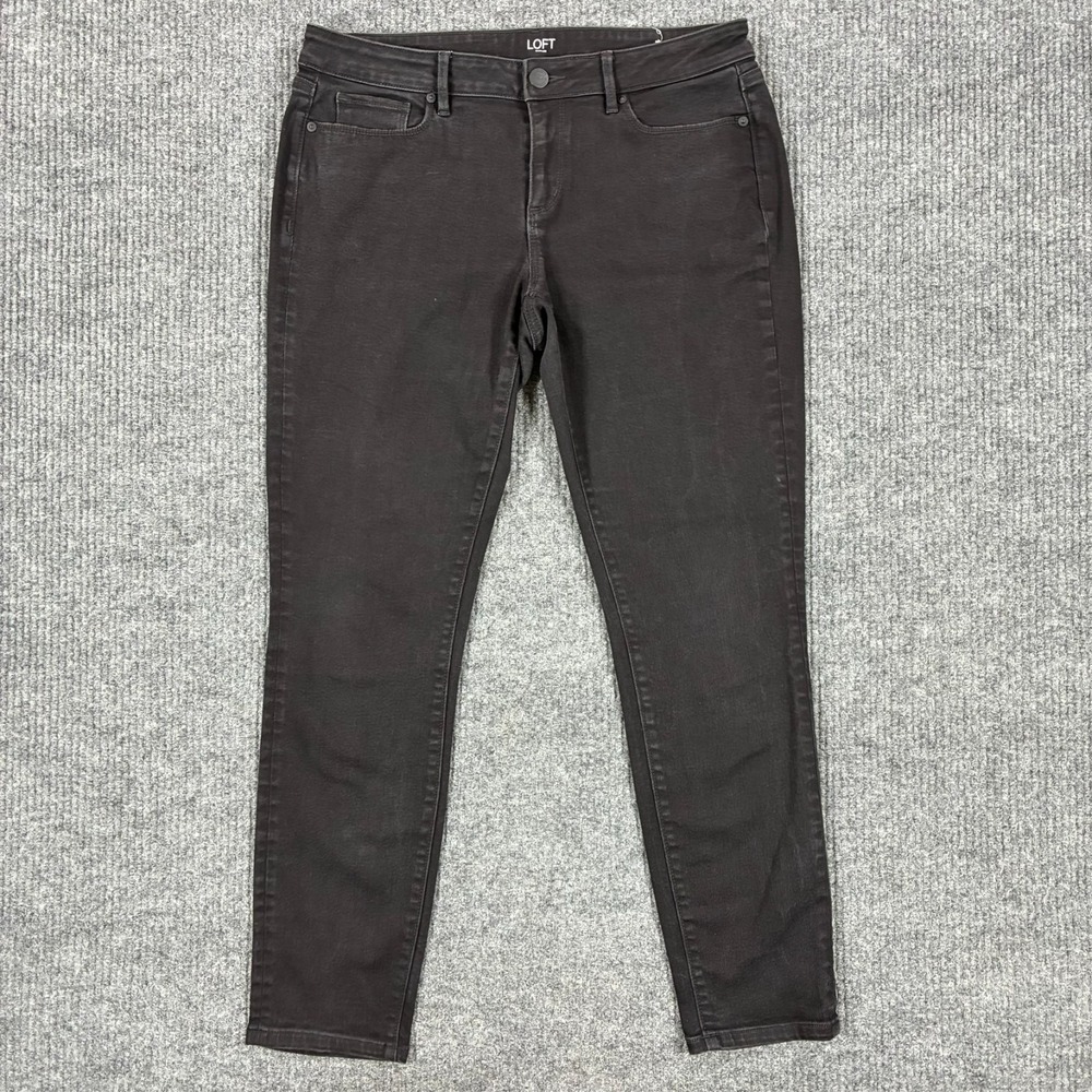 Loft Outlet Womens Curvy Skinny Jeans Size 10 Black Denim Stretch Mid Rise